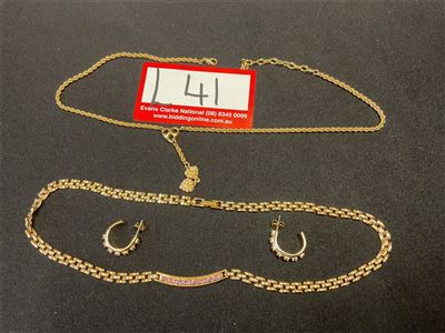 Gilded Chains, Pendant And Earrings, Long 46 Cm And One With Heart Droplet 44 Cm Thumbnail