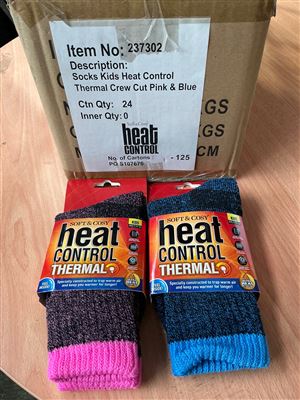 Heat Control Socks - Kids - Thermal Crew Cut - Pink & Blue - Carton of 24 Thumbnail