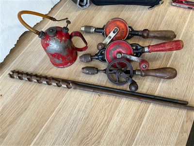 Early Hand Drills x 3 , Auger Bits and Oil Can Thumbnail