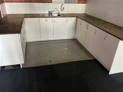 Kitchen - U Shape - White 2 Pack Cabinet Doors and Drawers -with Woodgrain Top with Single Bowl Sink , Mixer Tap - Cabinet with Sink Size Including One  Side Cabinet Is 3 Metre  - Side Cabinets Approx  x 2200 mm Thumbnail